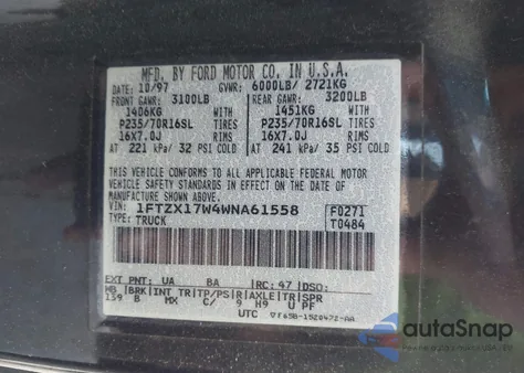 1998 Ford F-150 Lariat/Standard/Xl/Xlt from USA, damaged, VIN 1FTZX17W4WNA61558